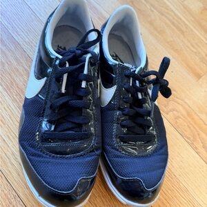 Nike Sneakers Black with Patent Accents and White Swoosh Size 8